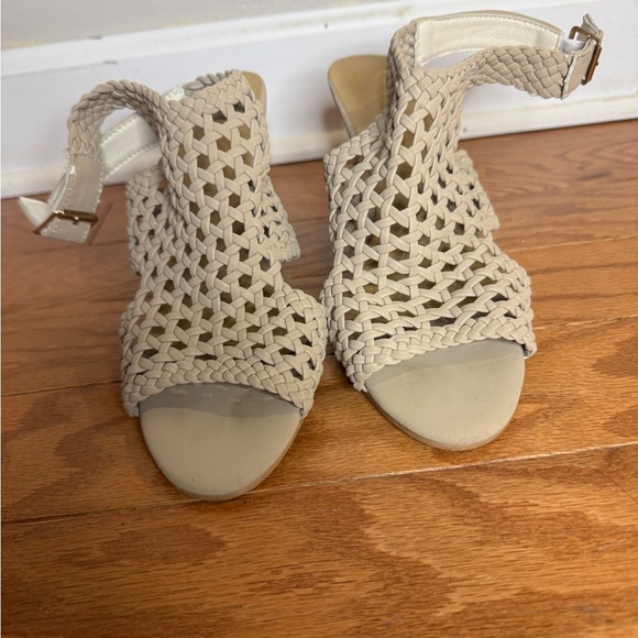 Material Girl Shoes - Elegant Beige Woven Women's heels
